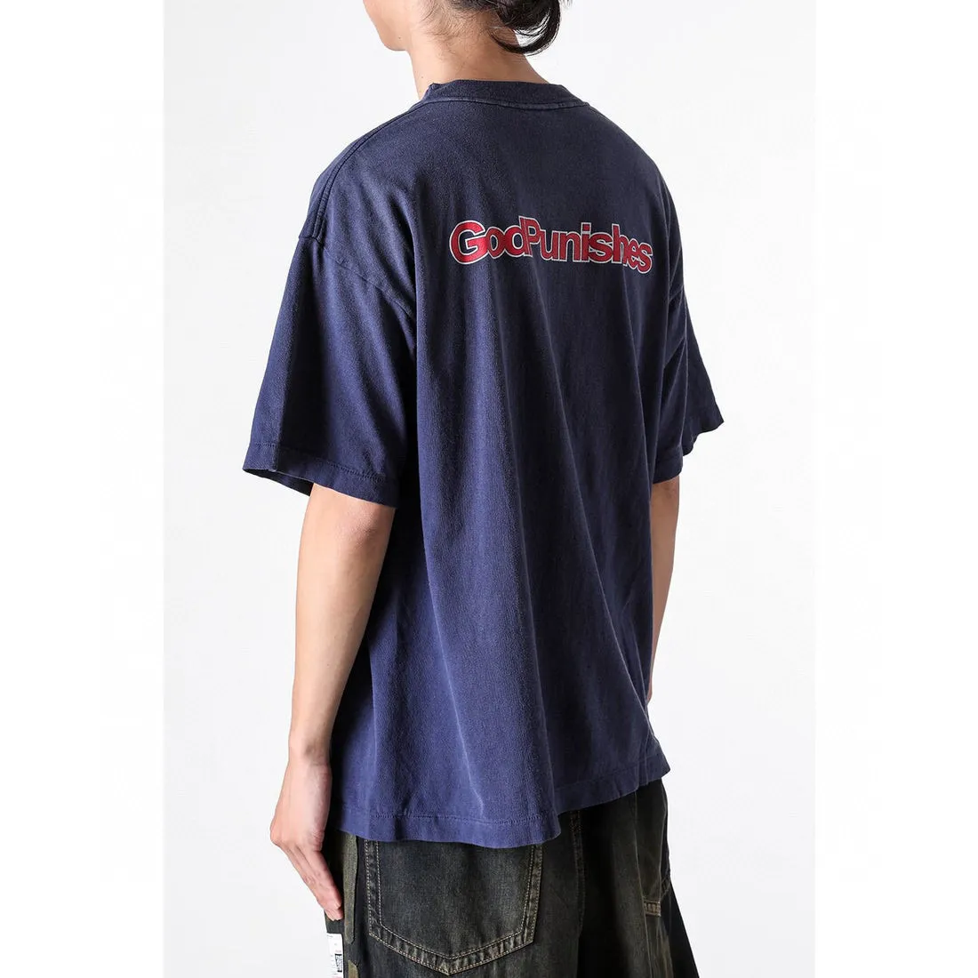 SAINT Mxxxxxx DEAD SAINT SS TEE/NAVY DEAD SAINT printed short sleeves God's Punishment TEE Washed blue S-XL Genuine consistent tube weaving without side seams High weight OE yarn fabric Assute dyeing Multiple horse fades Heavy wash water Worn holes Original consistent main mark/wash mark/little angel anti-counterfeiting mark